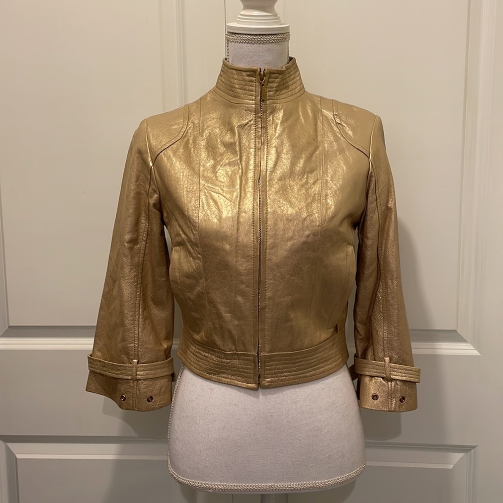 Arden B. Shiny Metallic Gold 100% Leather Jacket